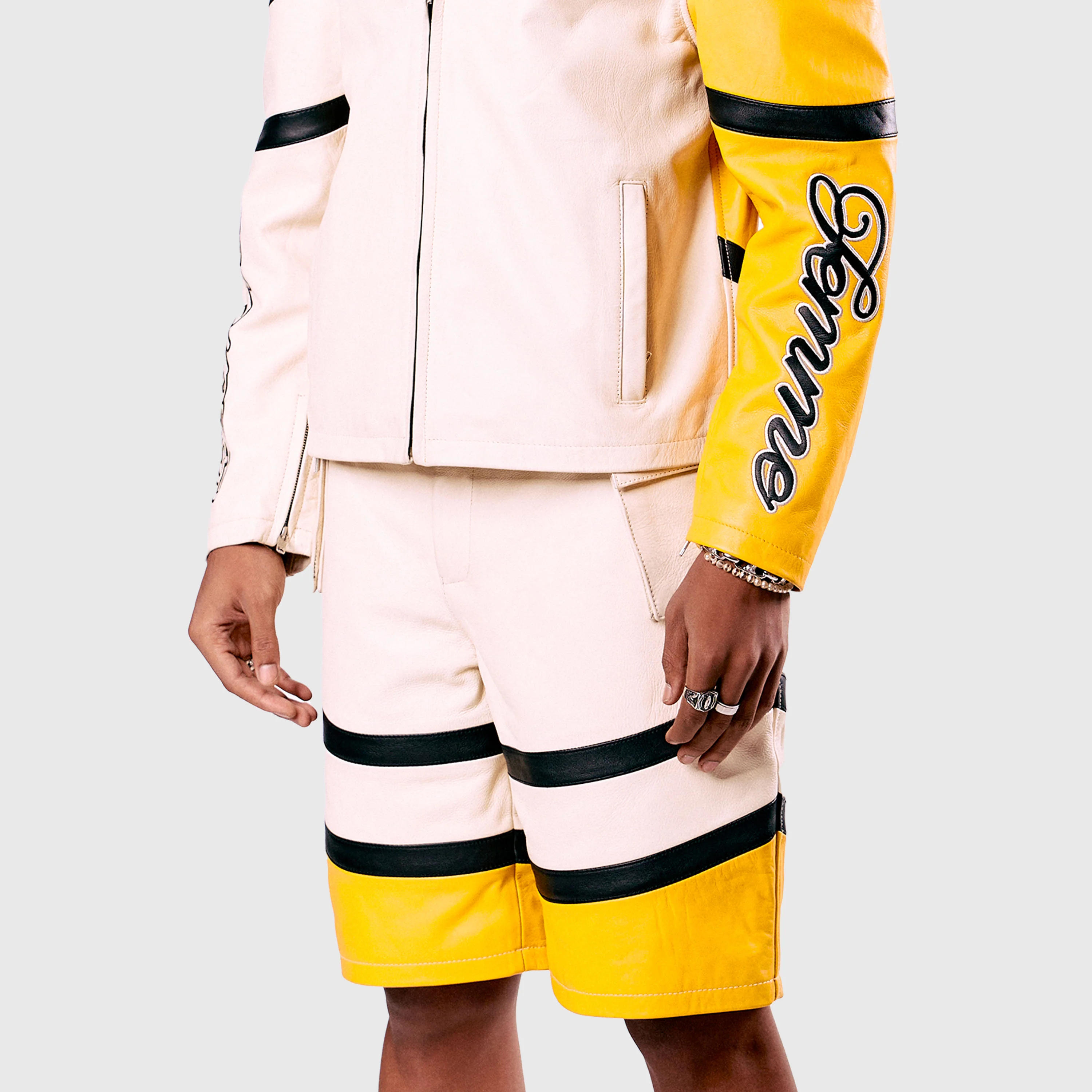 Leather Bourne Shorts Yellow - Image 4