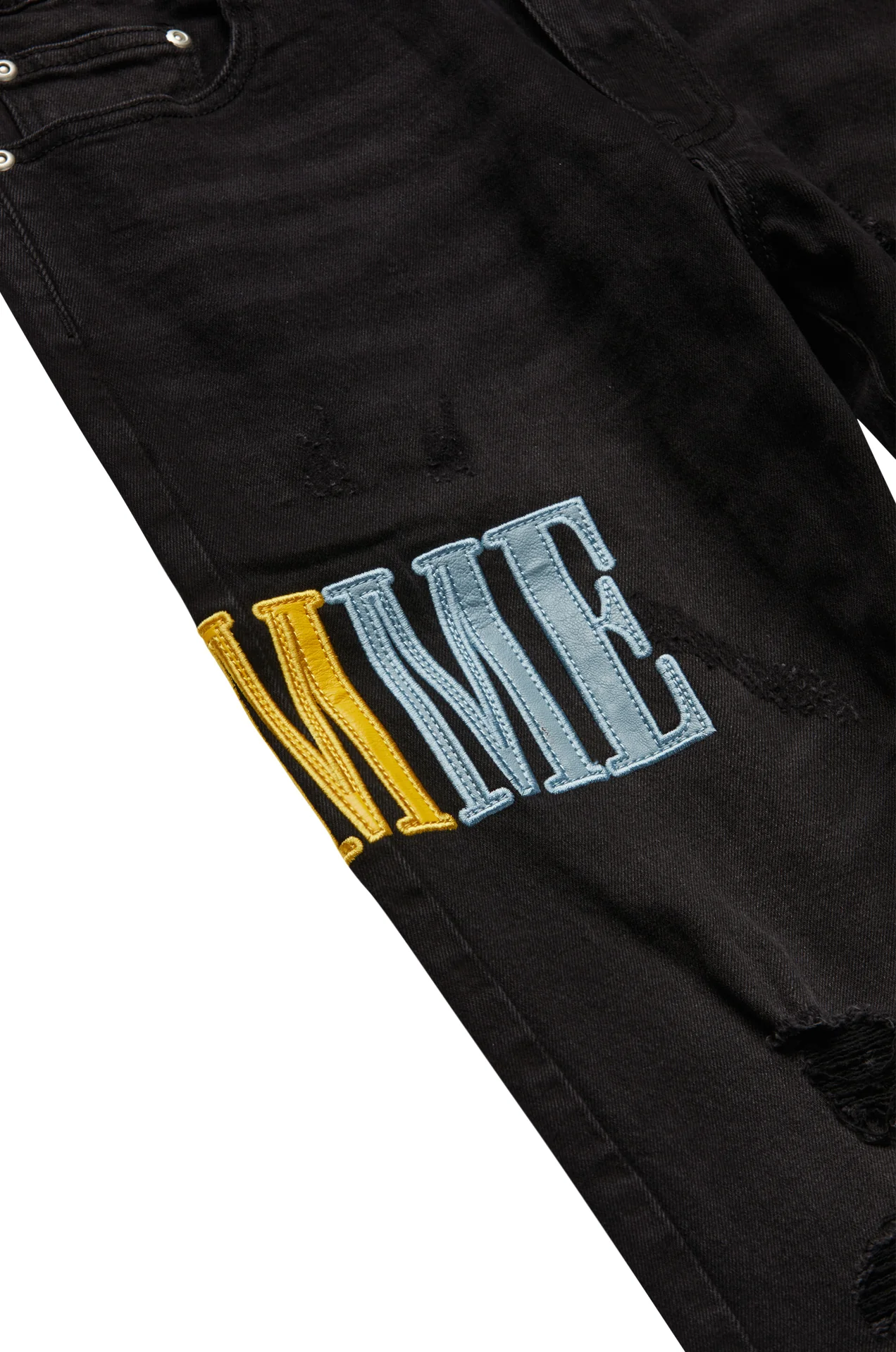 Letterman Denim Black With Pink, Baby Blue and Yellow Letters - Image 3
